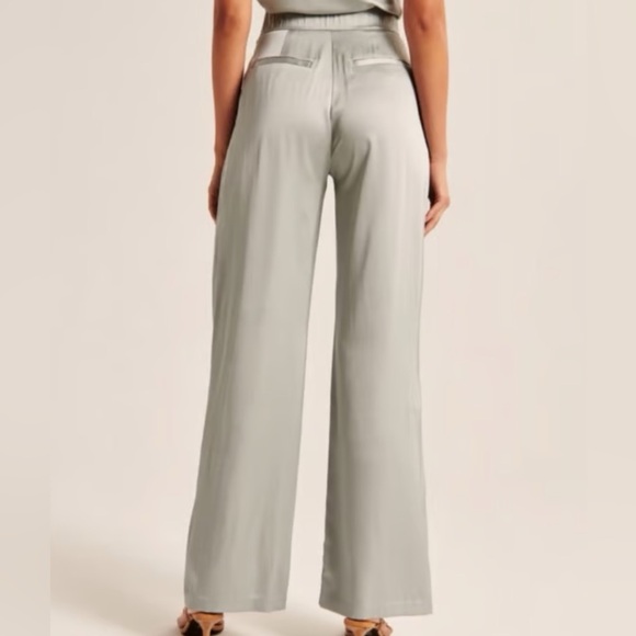 Abercrombie Sage Green Satin Tailored Wide Leg Pants - Picture 3 of 7